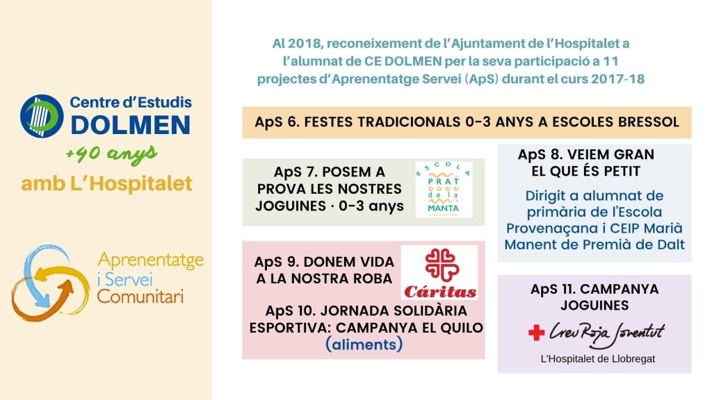 Resum visual dels 11 projectes ApS reconeguts al 2017 de CE DOLMEN