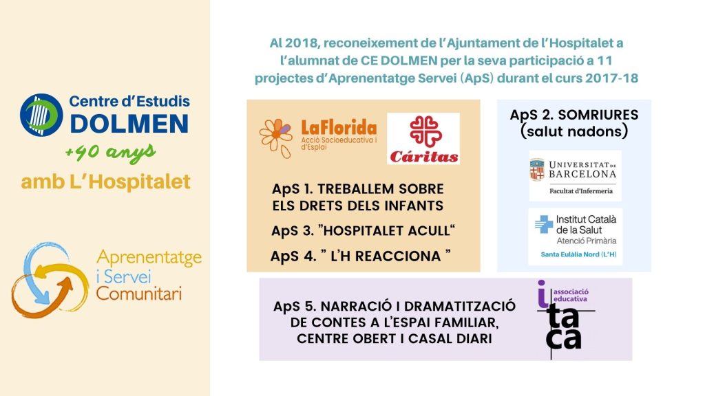Resum visual dels 11 projectes ApS reconeguts al 2017 de CE DOLMEN