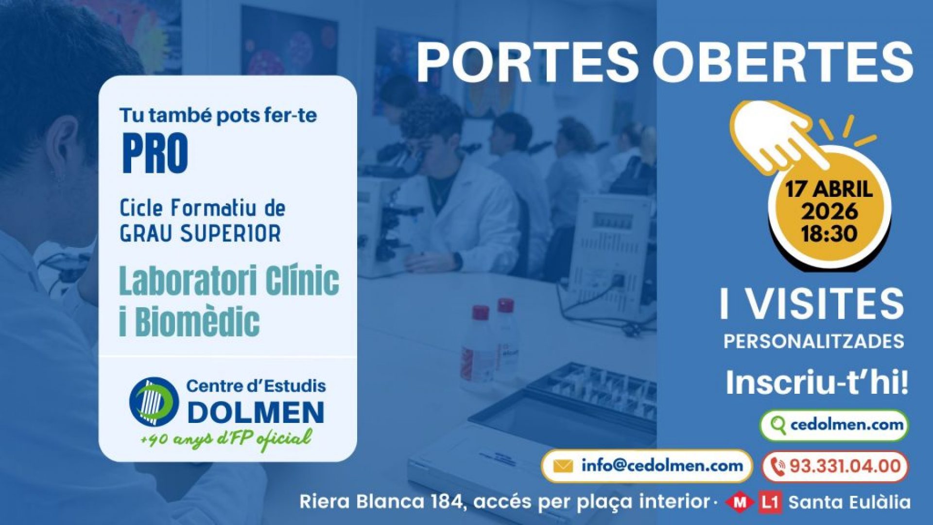 Portes Obertes 26-27 CFGS Laboratori Clinic i Biomèdic CE DOLMEN 17 abril 2026