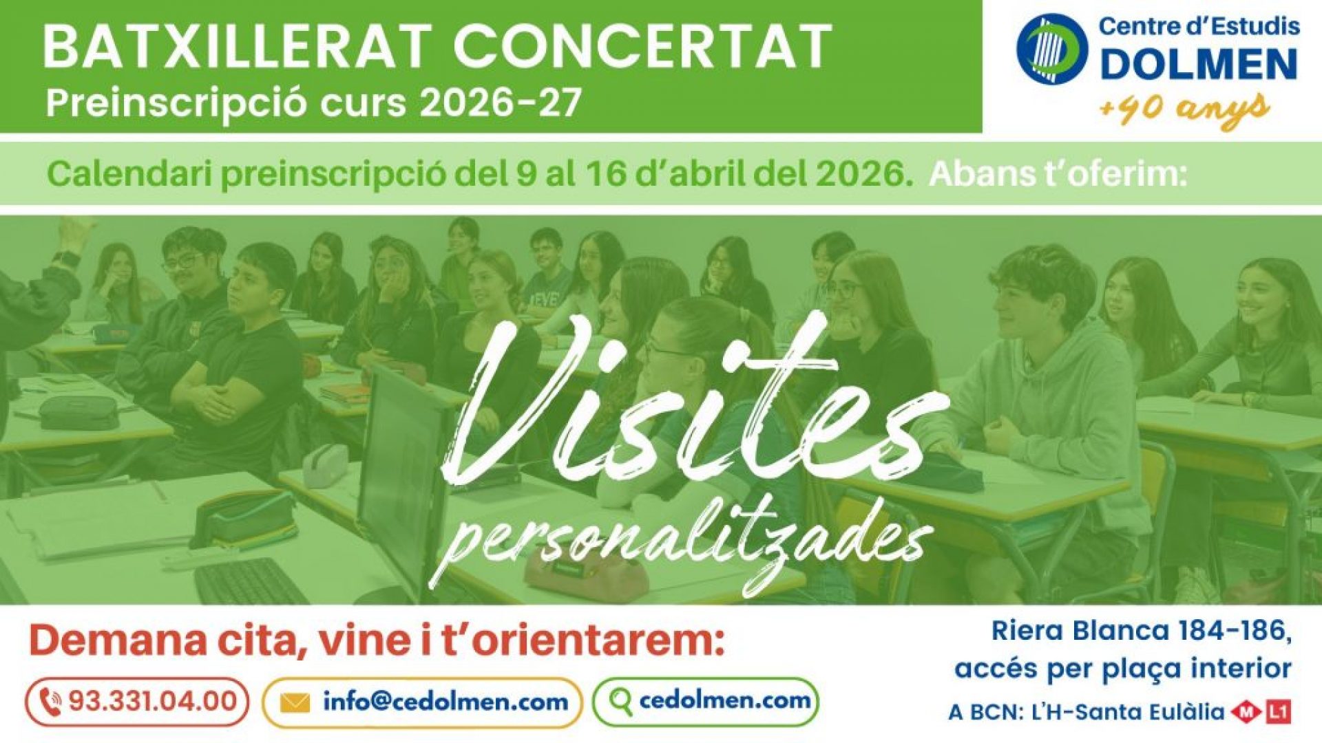 Preinscripcio Batxillerat Curs 2026 27 CE DOLMEN PORTES OBERTES