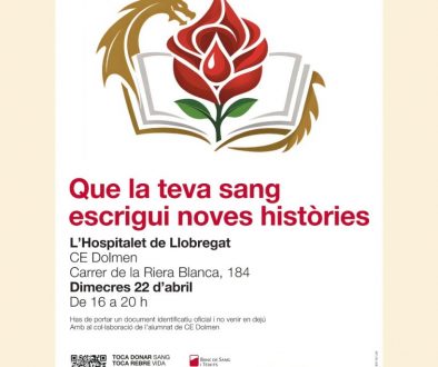 Pòster oficial campanya Aprenentatge Servei Donació de sang de CFGS Laboratori de CE DOLMEN amb el Banc de Sang i Teixits BST_Abril 2026 format IG 4 5