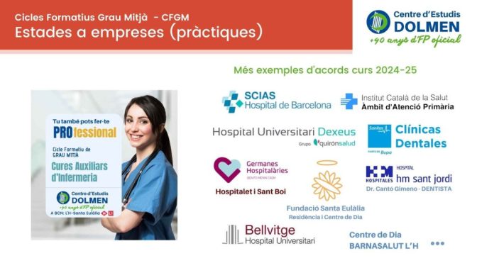 CE DOLMEN i pràctiques a TCAI Cures Auxiliars d Infermeria